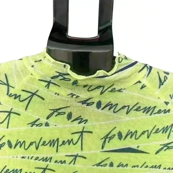 FREE PEOPLE MOVEMENT LOGO PRINT LONG SLEEVE SHIRT MEDIUM GREEN NWOT SHEER - Picture 6 of 11